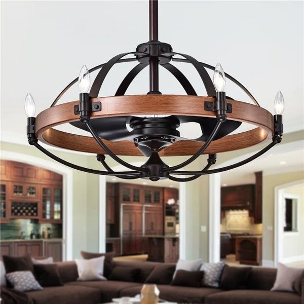 Warehouse Of Tiffany Warehouse of Tiffany CFL-8375REMO 30 in. Gredis 6-Light Lighted Ceiling Fan Fandelier with Faux-Wood Hoop; Black CFL-8375REMO